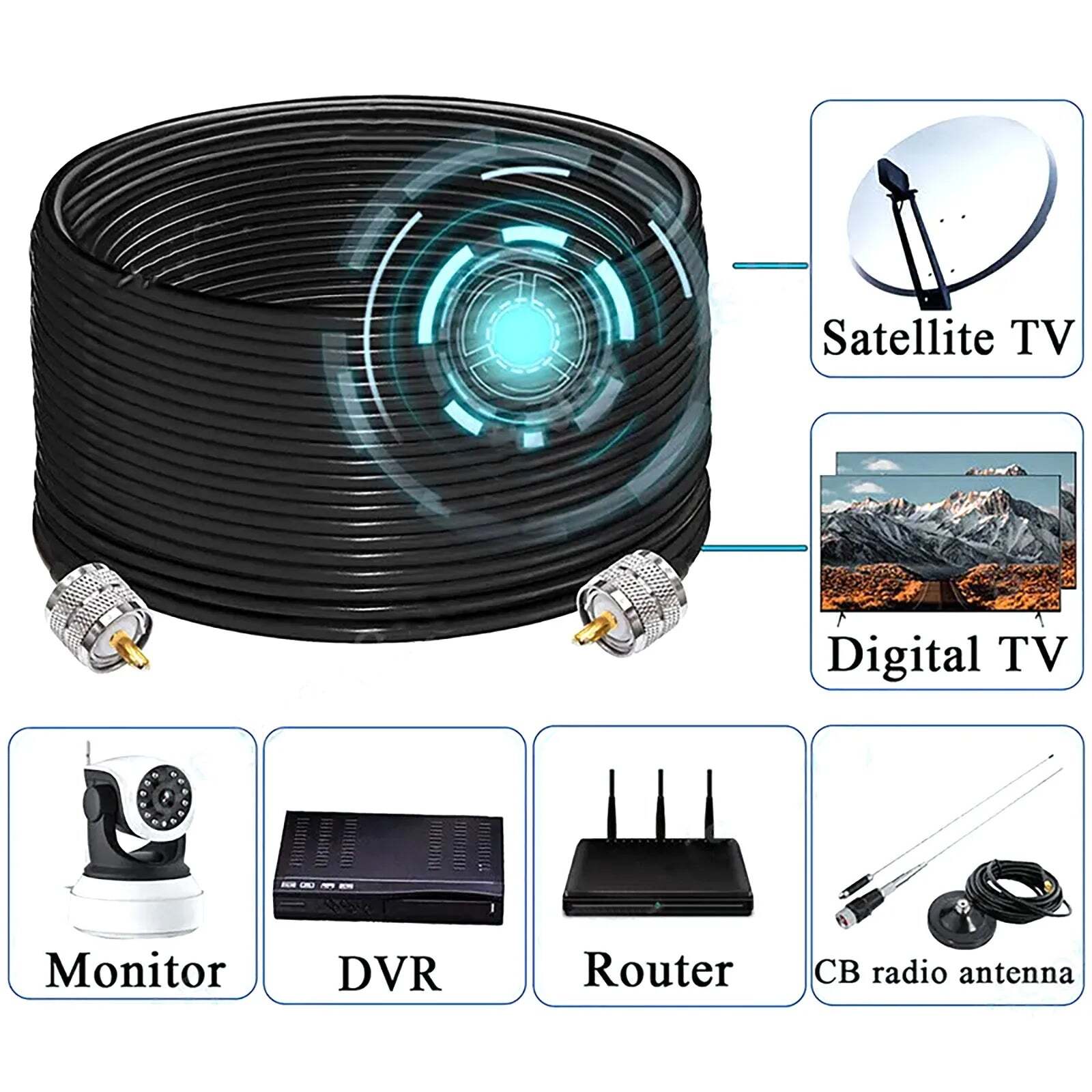 15M 50ft PL-259 RG58 UHF Male to Male Coaxial Coax Cable 50Ohm CB Radio Antenna Cable Low Loss Coax Cable - Image 5