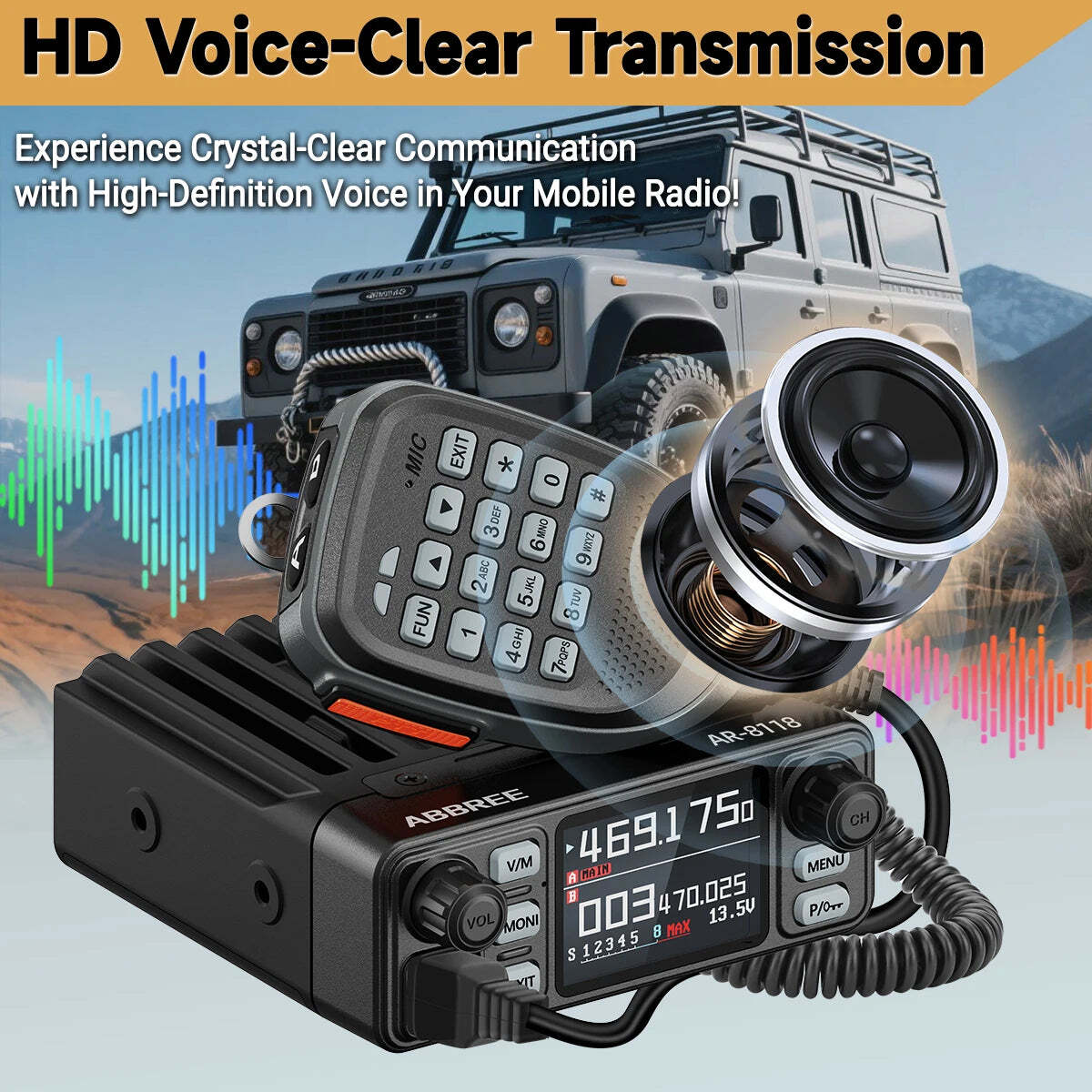 ABBREE AR-8118 25W Dual Band Mini Mobile Radio HD Voice 200CH Long Range VHF UHF Anti-Interference Dual PTT HD Vioce Car Radio - Image 3