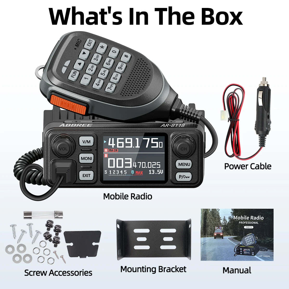 ABBREE AR-8118 25W Dual Band Mini Mobile Radio HD Voice 200CH Long Range VHF UHF Anti-Interference Dual PTT HD Vioce Car Radio - Image 6