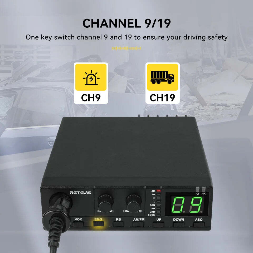 Retevis MB62 CB Radio 27Mhz AM/FM Mobile Car Handheld Communicator Long Range Radios Instant Channel 9/19 for Truckers - Image 3