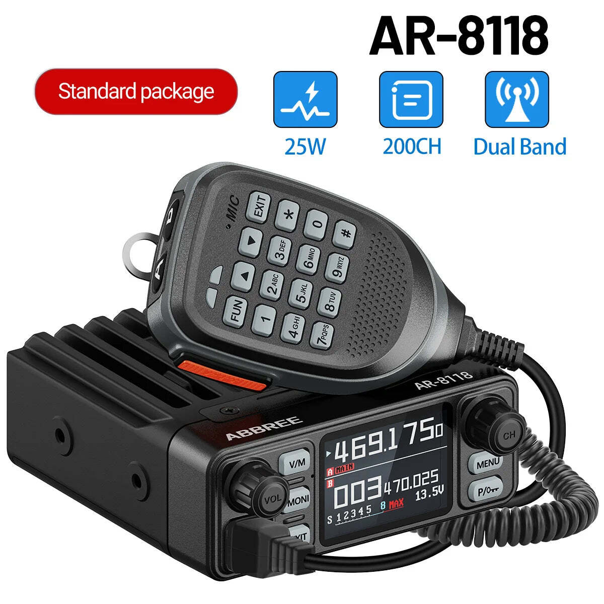 ABBREE AR-8118 Mini Mobile Radio 25W Dual Band VHF UHF 200CH Long Range NOAA VOX Clear HD Voice Dual PTT Car Radio - Image 7